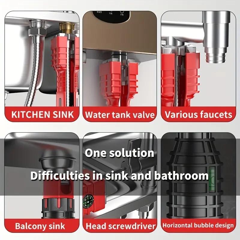 Bathroom & Kitchen Sink Faucet Repair Tool Set 8-in-1 & 18-in-1 Double Head Wrenches Bathroom Plumbing Installation Hand Tools