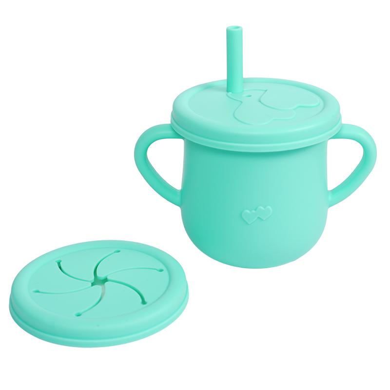 Silicone Baby Straw Cup - Cute Training Sippy Cup with Handles, Straws, Lids - Reusable Snack Cups Feeding Supplies for Toddlers
