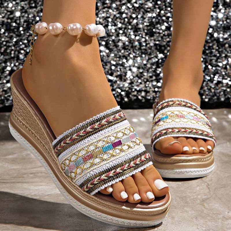 Fashion Summer Patchwork Wedges Slippers for Women Bohemian Open Toe Beach Women\'s Slippers Non-Slip Plus Size Slides for Woman