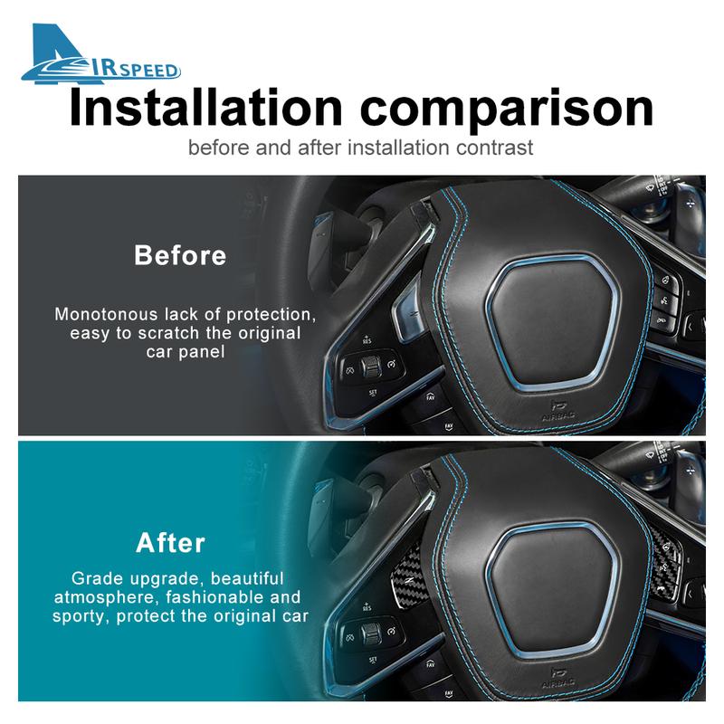 For Chevrolet Corvette C8     Real Hard Carbon Fiber Car Steering Wheel Button Cover Interior Trim Accessories