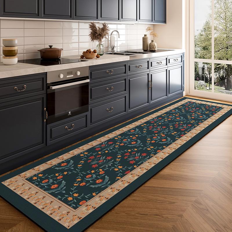 Vintage Floral Pattern Long Runner Rug - Anti-Slip Retro Flower Carpet for Home Corridor Entryway Living Room Bedroom Hallway