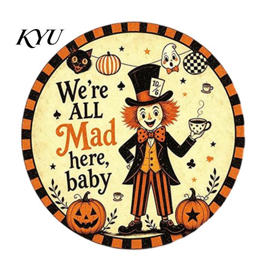 Nostalgic Party Wall Hanging Retro Halloween Sign, Round Metal Decorative Vintage Iron Sheet Sign Rustic Art Decor for Living Room Decoration