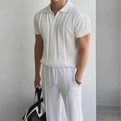 Sommer-Poloshirt aus hohlem Mesh-Strick im koreanischen Stil für Herren