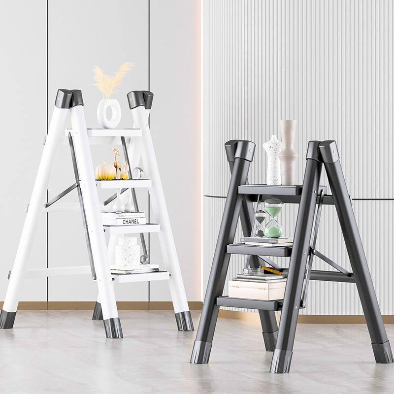 Telescopic Carbon Steel 3-Step Folding Ladder Stool with Storage