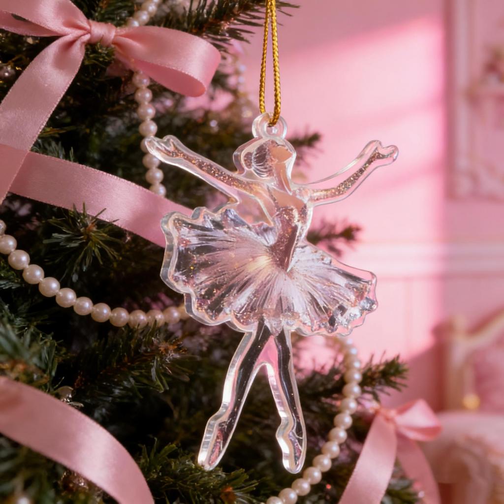 Christmas Tree Hanging Ornament Xmas Decor 2D Glittering Ballerina Transparent