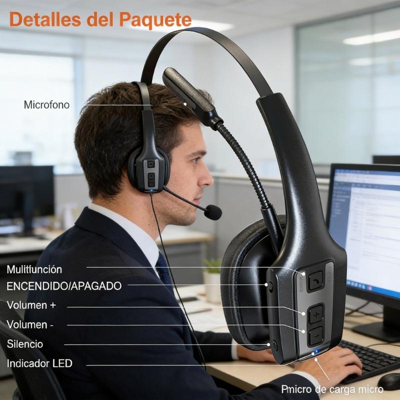 Noise Cancelling Bluetooth-compatible Headset Clear Calls in Noisy Environment Comfortable 8 Hour Battery Service