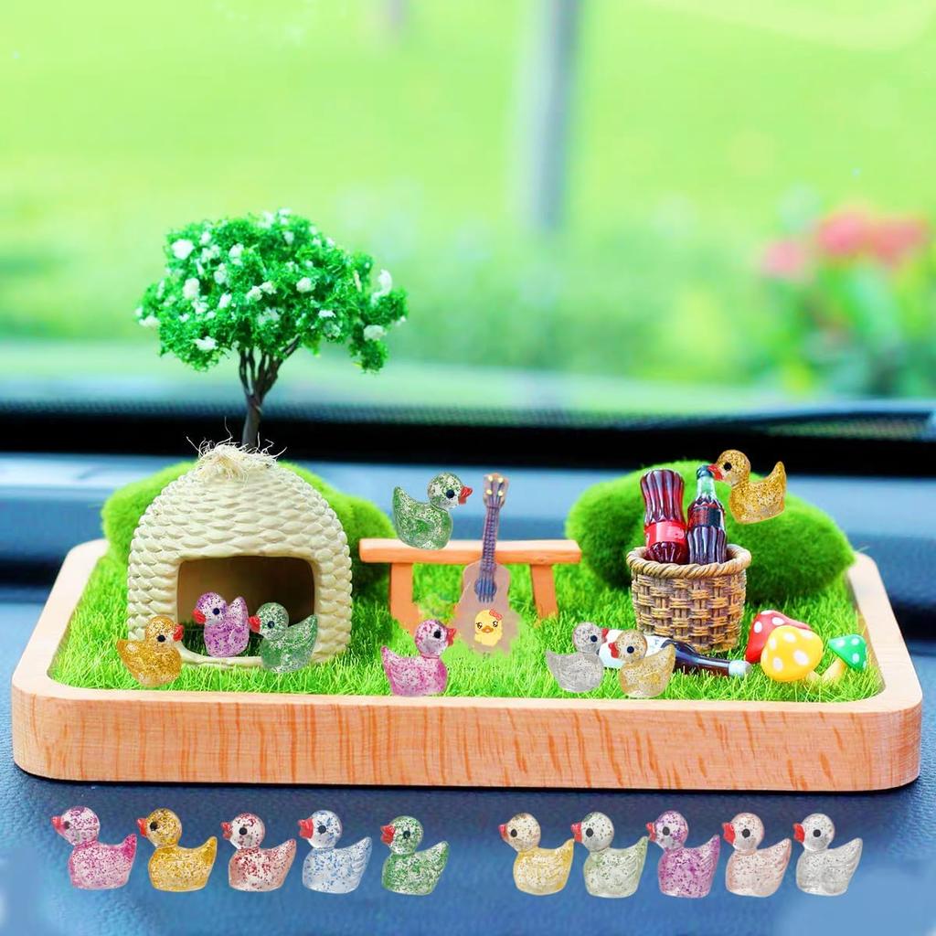 200/100 Pezzi Mini Anatre in Resina Mini Anatre Glitterate Colorate Piccole Figure di Anatra in Plastica in Miniatura Per Giardino delle Fate Paesaggio Muschiato Decorazione