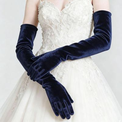 Effen Kleur Fluwelen Lange Handschoenen Elegante Bruids Lange Wanten Verkleed Accessoires