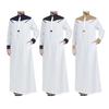 Men Mandarin Collar Long Sleeve Robe Contrast Color Buttons Half Placket Pockets Loose Fit Traditional Robe