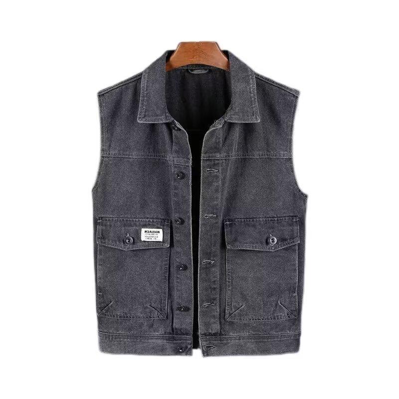 Men's Trendy Denim MA-1 Punk Style Sleeveless Jacket Vest for Spring & Autumn