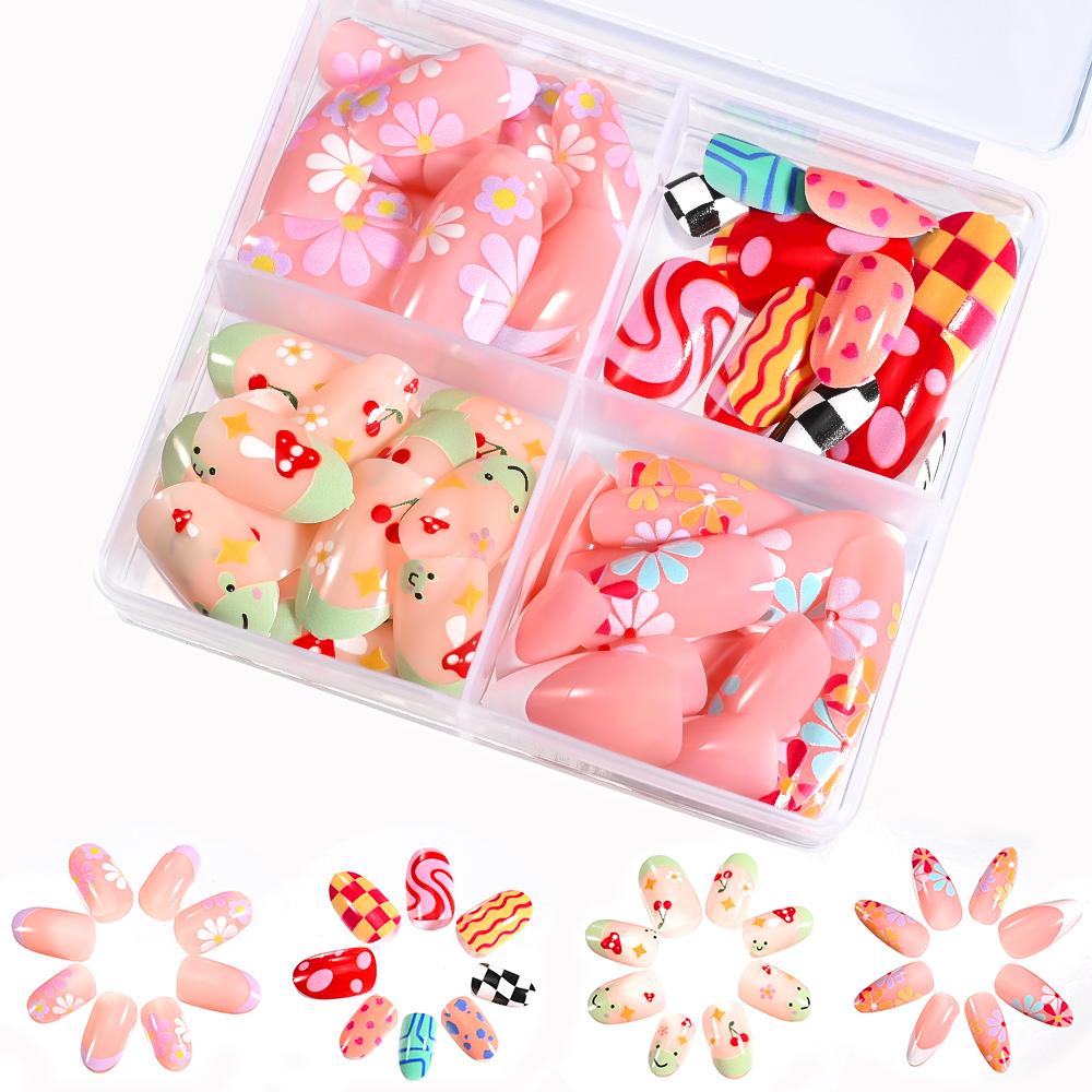 96 szt. 24*4 Krwiste Halloween Długie Migdały Sztuczne Paznokcie 3D Czarna Czerwona Pajęczyna Czaszka Przyklejane Paznokcie Pełne Pokrycie Manicure Dekoracje