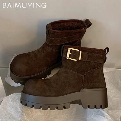 Platform Suede Women Snow Ankle Boots Warm Casual Shoes Woman 2025 Trend Winter Sneakers Short Plush Motorcycle Botas De Mujer