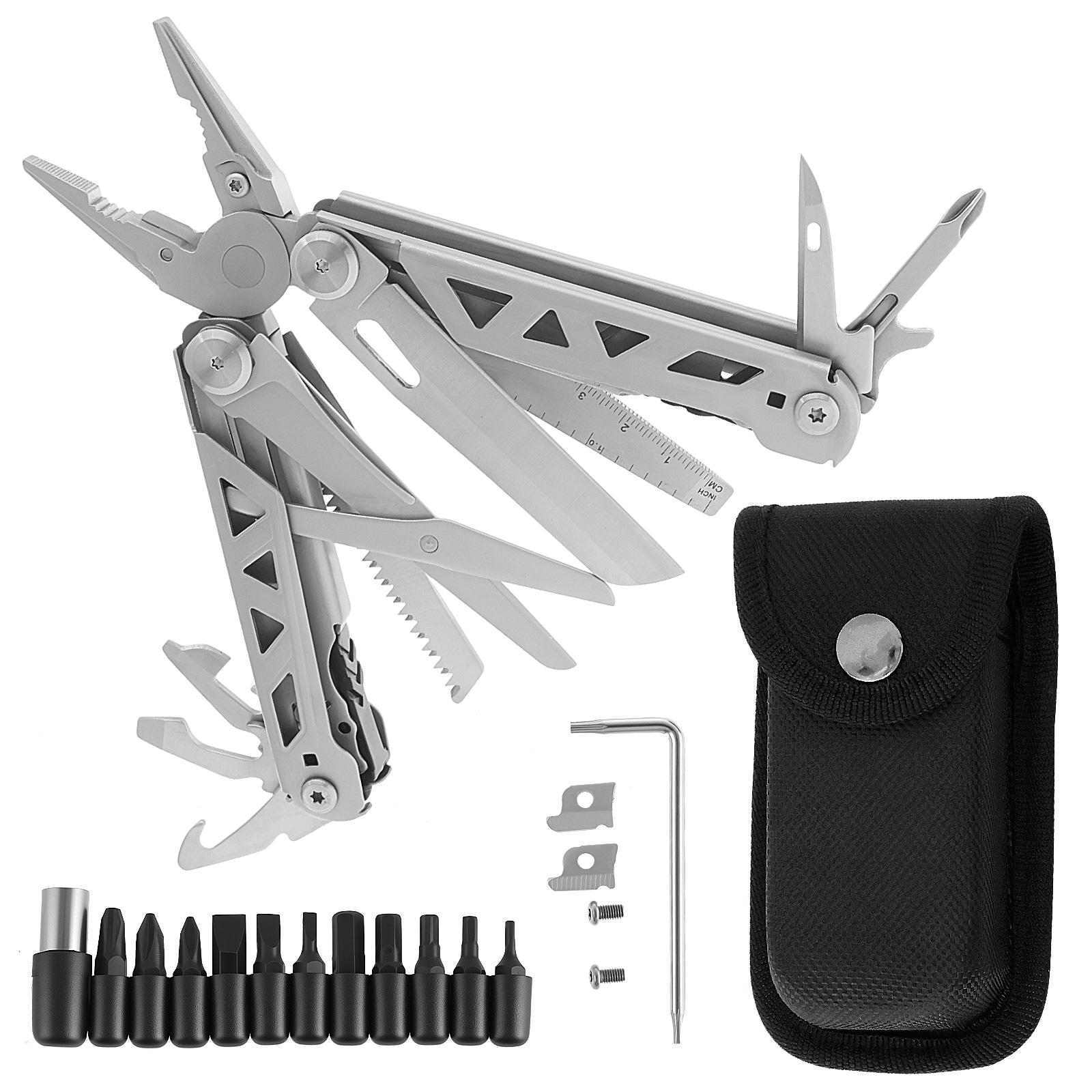 

Мультитул 16 в 1, складные самоблокирующиеся плоскогубцы, прочный мини-мультитул-гаечный ключ для выживания на открытом воздухе, для кемпинга серебряный