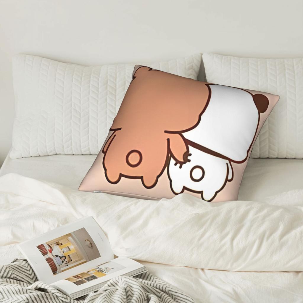 1Pc Bubu Dudu Milk Mocha Bear Pillow Cover, 18×18 Short Plush, Double-Sided Print, Invisible Zipper