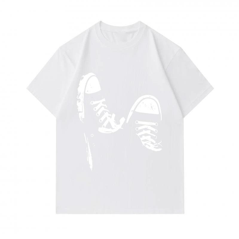 Men's 100% Cotton Crew Neck Short Sleeve T-Shirt, Distressed Sneaker Footprint Print Casual Comfortable Breathable Lightweight Tee for Daily Wear Stre