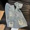 Summer Thin Ripped American Hot Girl Design Wide-Leg Jeans with Natural Waist Slimming for Women