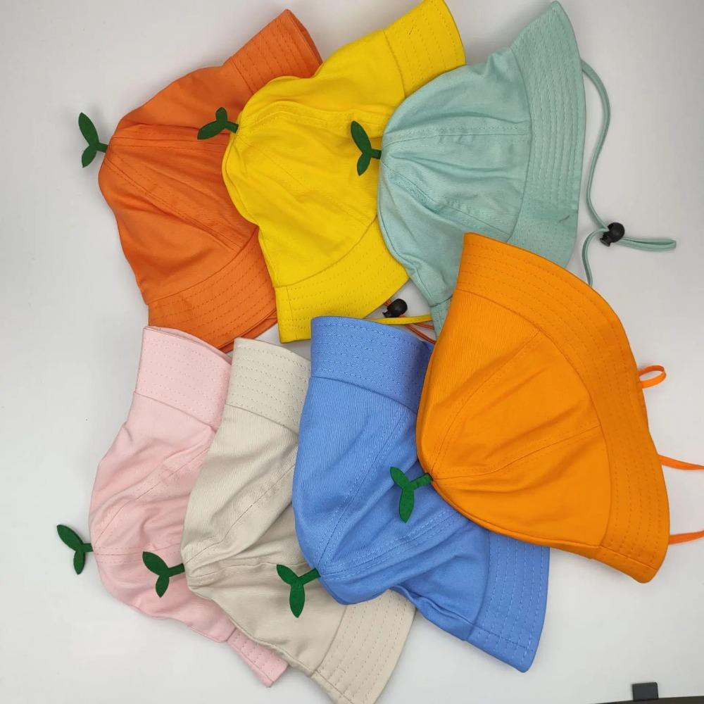 New Cute Baby Fisherman Hat with Sprout Spring Summer Children Drawstring Bucket Hat Solid Color Boys Girls Beach Panama Sun Cap