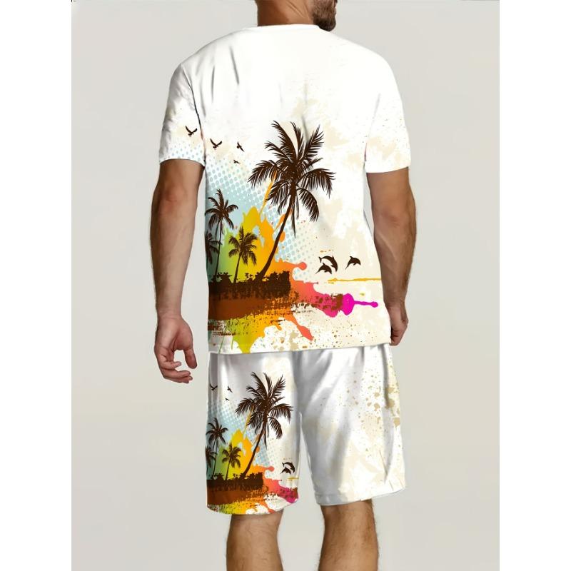 

summer men s suit casual short sleeve suit coconut tree sailboat print casual fashion street clothing short sleeve shor 5XL