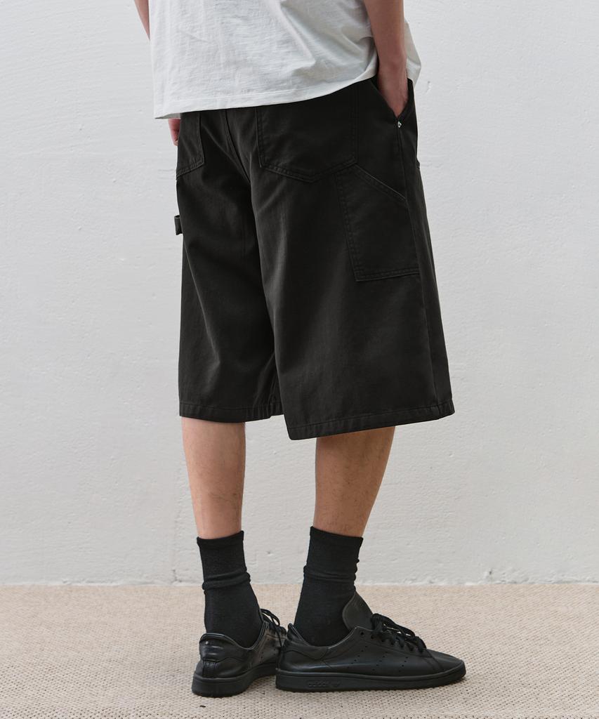 DRAW FIT Robust Long Bermuda Wide Chino Pants [Black]