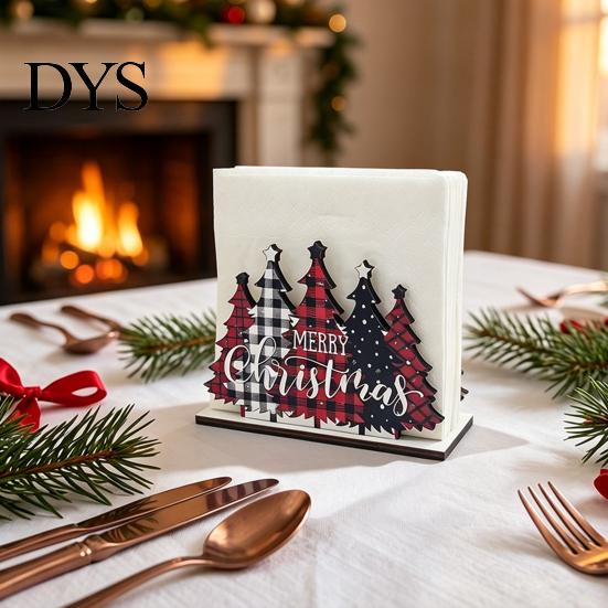 Christmas Party Table Decor Napkin Holder, Wooden Tissue Dispenser, Cute Santa Claus Xmas Standard Size Holder Tree Freestanding Cocktail for