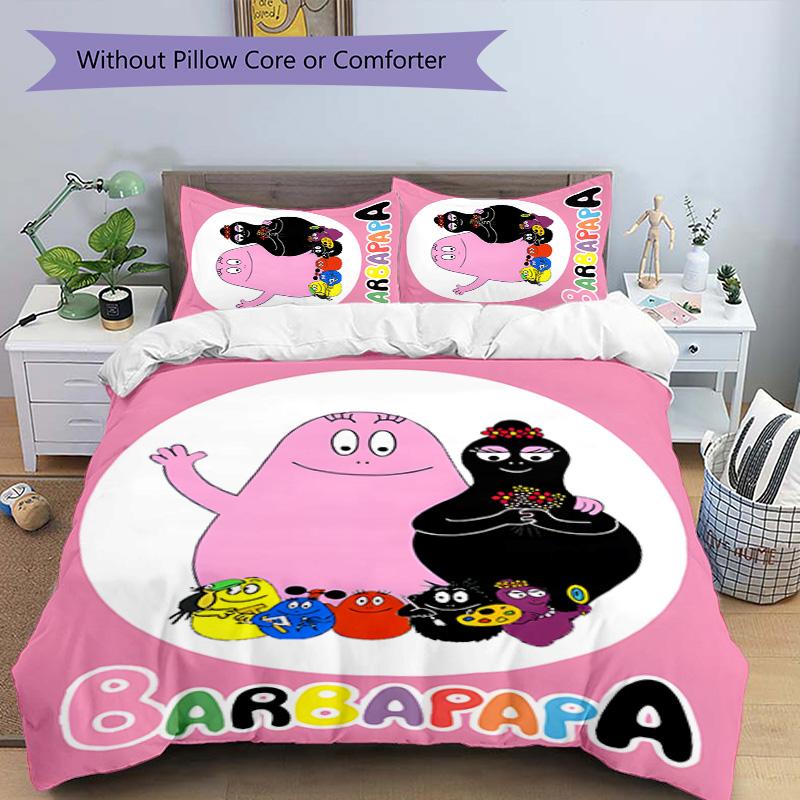 Barbapapa 3pcs Bedding Set Duvet Cover Closure Includes 1 Duvet Cover & 2 Pillowcases for All Seasons Bedroom Home Dorm Decor