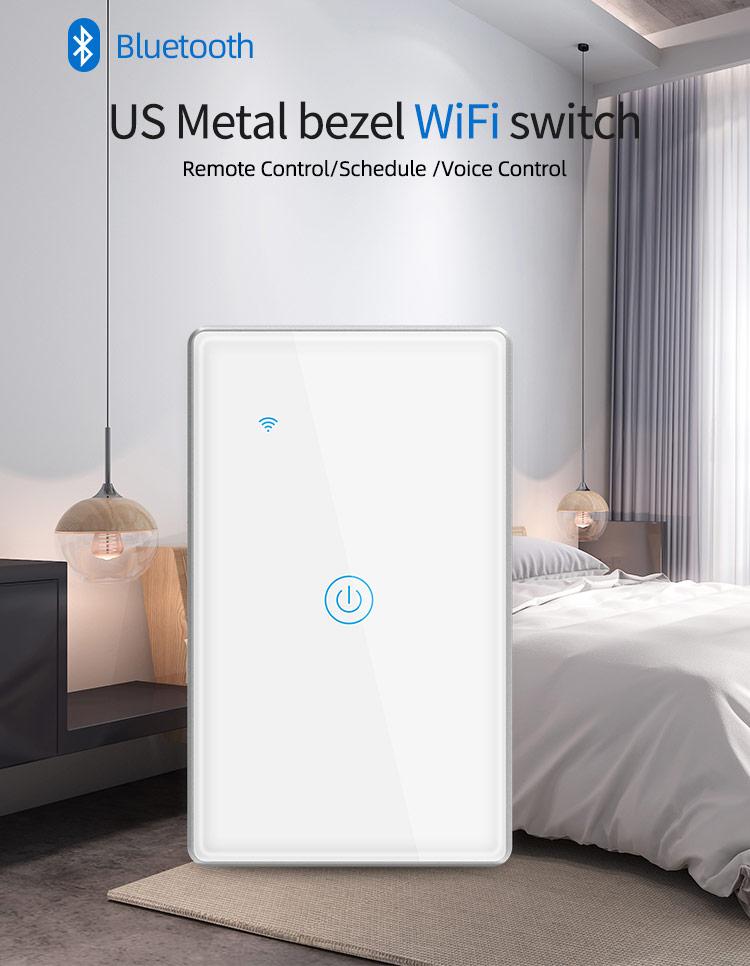 2023 New Arriving Touch Wall Switch Tuya Smart Home Wall Switch US & EU Standard 1/2/3/4 Gang Wall Switch with Metal Bezel