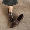 Krazing Pot Sheepskin Round Toe Low Heels Summer Shoes Big Size 42 Retro Fashion Metal Buckle Women Deep Mouth Pumps