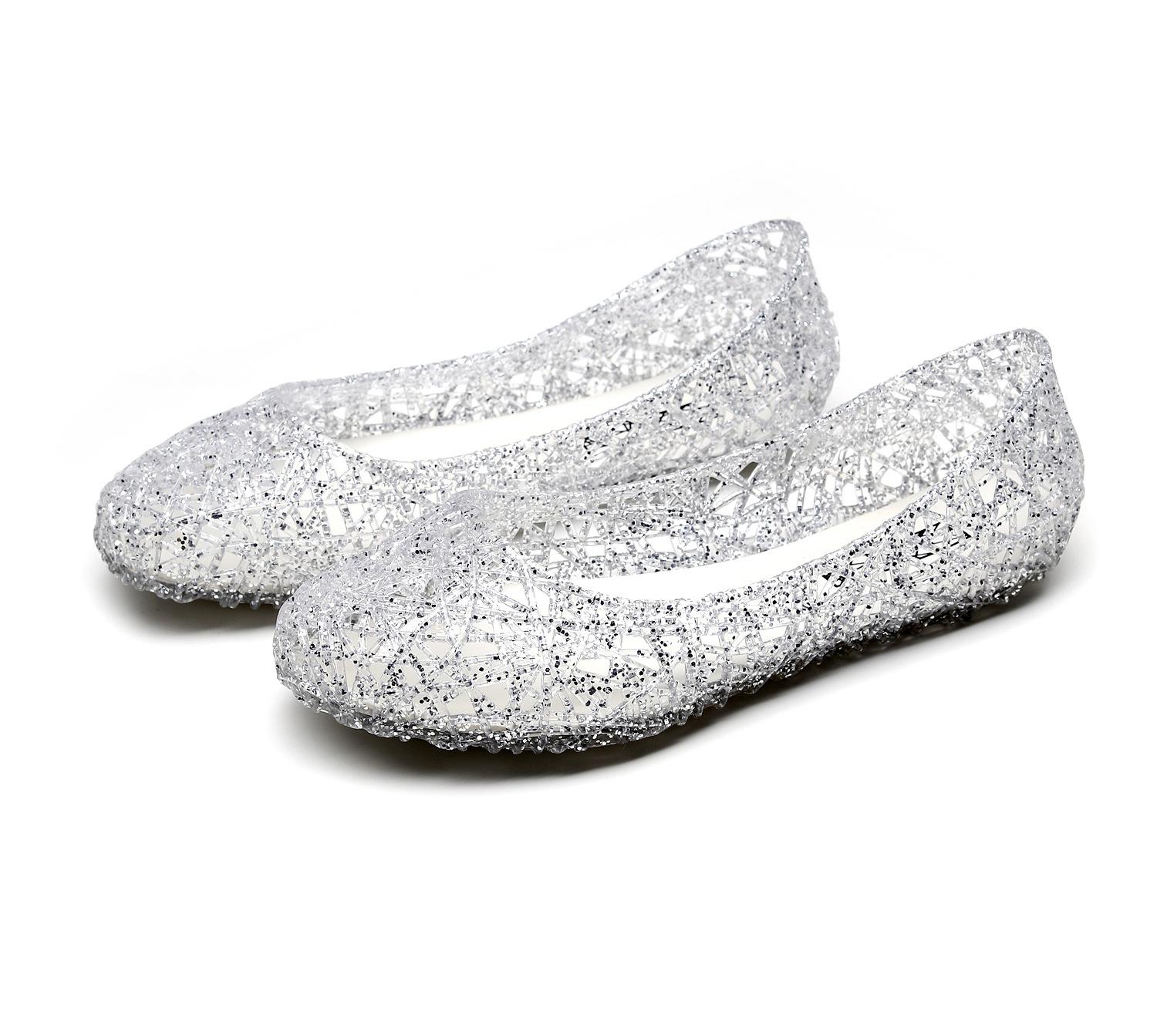 

Новые летние полые сандалии блестящие кристаллы плоская подошва дышащие повседневные женские желе обувь Sandalias 9.5 белый