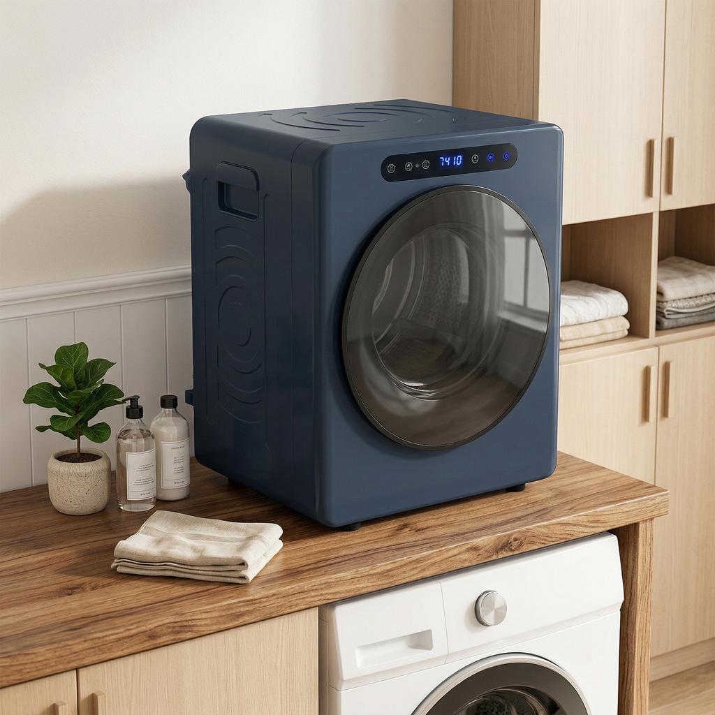 5kg Kondenstrockner, 1000W Kompakter Freistehender Frontlader Wäschetrockner mit Edelstahl-Trommel, Timer, Blau
