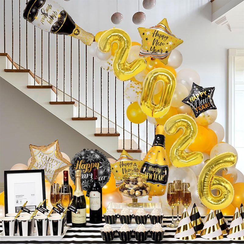 11 Pcs/set 32 inch Golden 2026 Number New Year Decorative Balloons Happy New Year Themed Party Scene Decoration