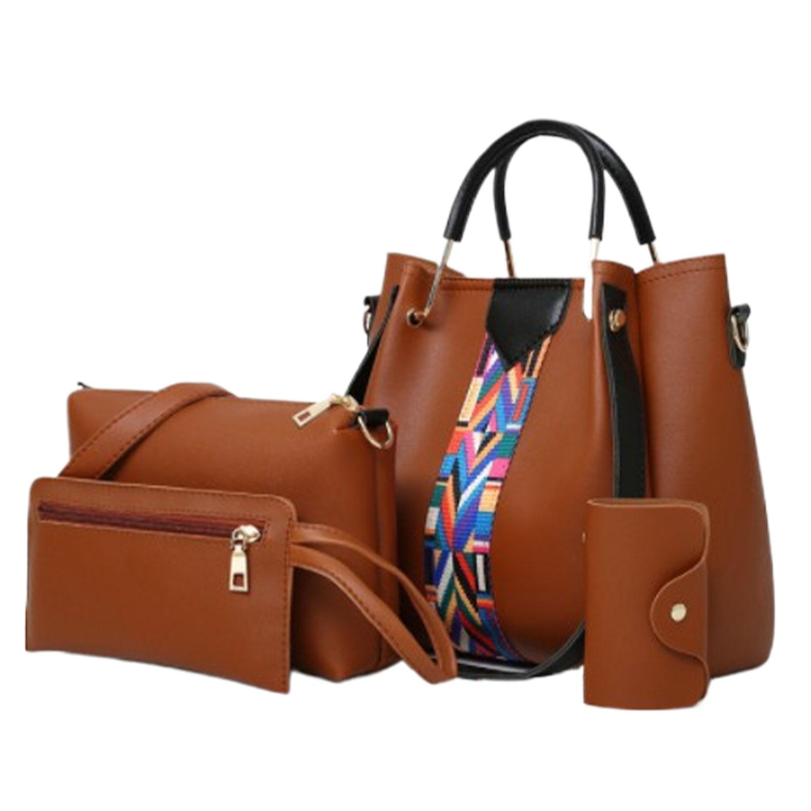 4 шткомпл ПУ кожаные сумки сумки однотонные женские кошельки сумки дорожная сумка-тоут коричневый 2145₽