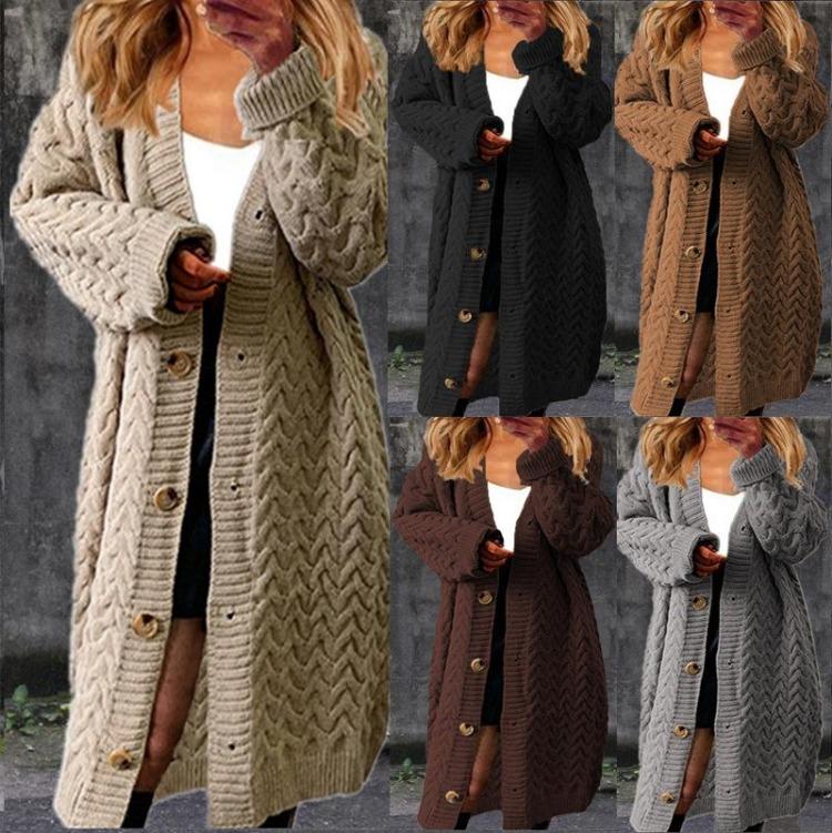 Damen Gestrickte Cardigan Mäntel Herbst Winter Lässig Locker Tasche Langarm Oberteile Pullover Jumper Damenmode