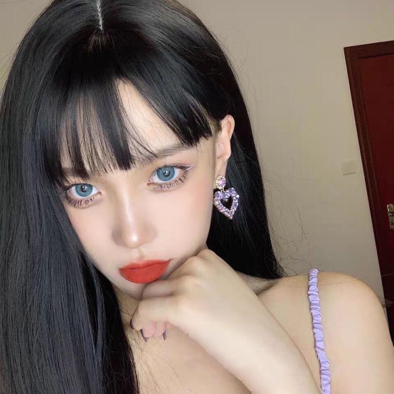 Purple Heart-Shaped Zircon Earrings for Women Exaggerated Magnificent Ear Stud Women