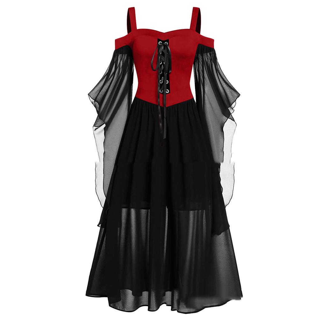 Suspensório de bruxa de Halloween vestido longo plus size com alças e vestido full swing