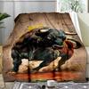 Powerful Charging Bull Ink Painting Blanket, Vintage Art Flannel Throw Blanket for Home Decor