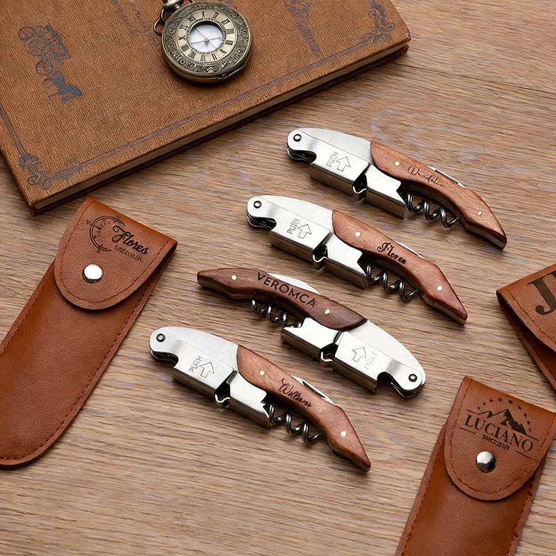 Kostenloser Personalisierter Korkenzieher Gravierter Weinöffner Mit Etui Holzgriff Flaschenöffner Vatertag Geburtstagsgeschenke Männergeschenk