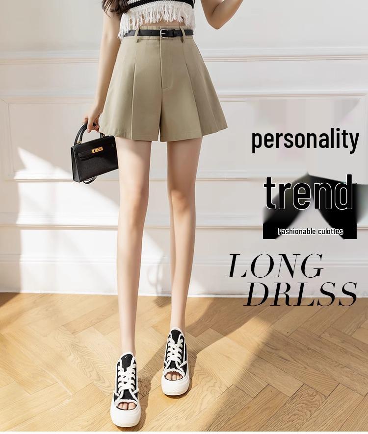 Women's High Waist Slimming Wool A-line Pleated Shorts - Autumn/Winter 2024 Collection