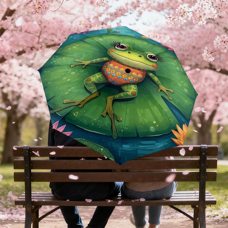 1PC Frog Lily Pad Umbrella-8-Rib Reinforced, Automatic Open, Lightweight & Durable, Cute Fashion Accessory for Outdoor-F2685