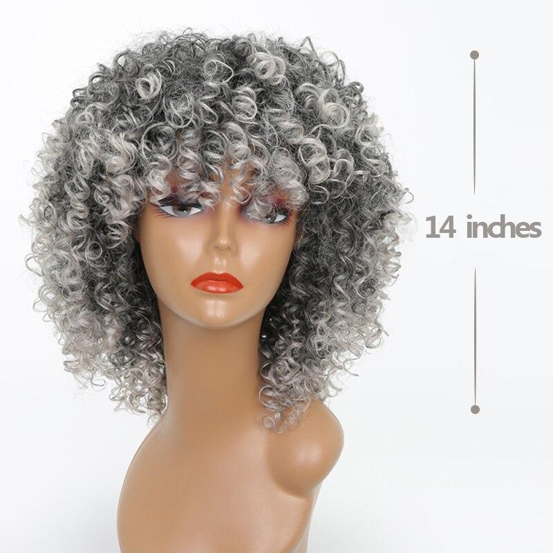 LISI HAIR 14inches Afro Kinky Curly Wig Synthetic Wig With Bangs Mixed Gray Brown and Blonde  Wig for Black Women Daily Wig