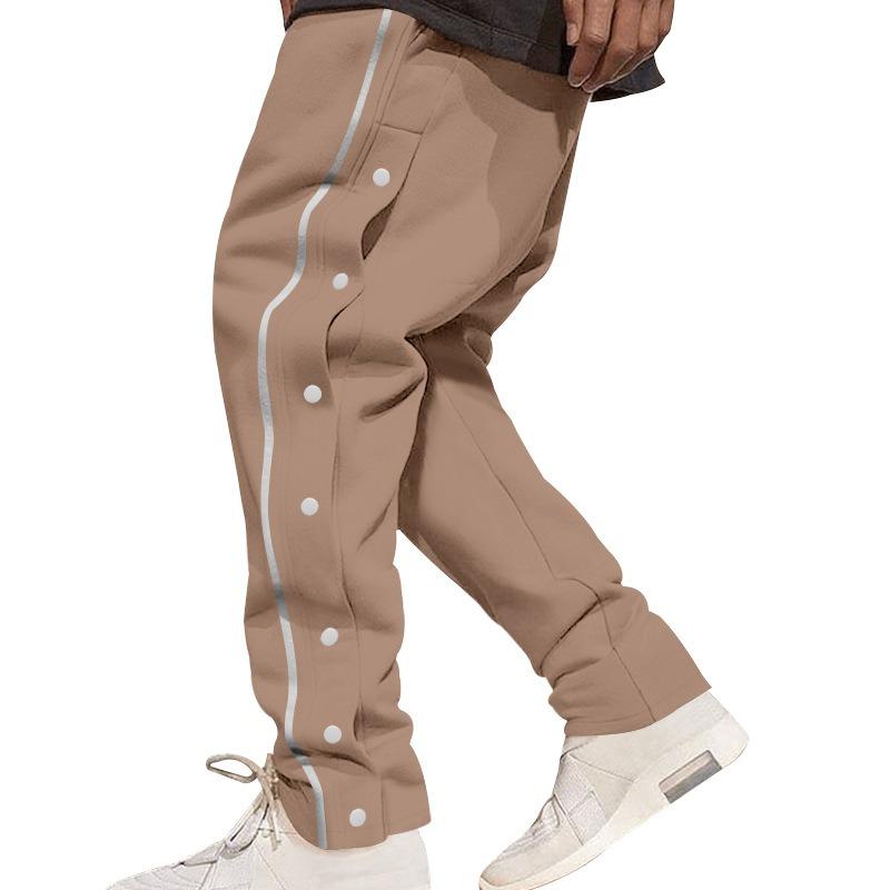 Mens Casual Side Button Striped Loose Sports Pants