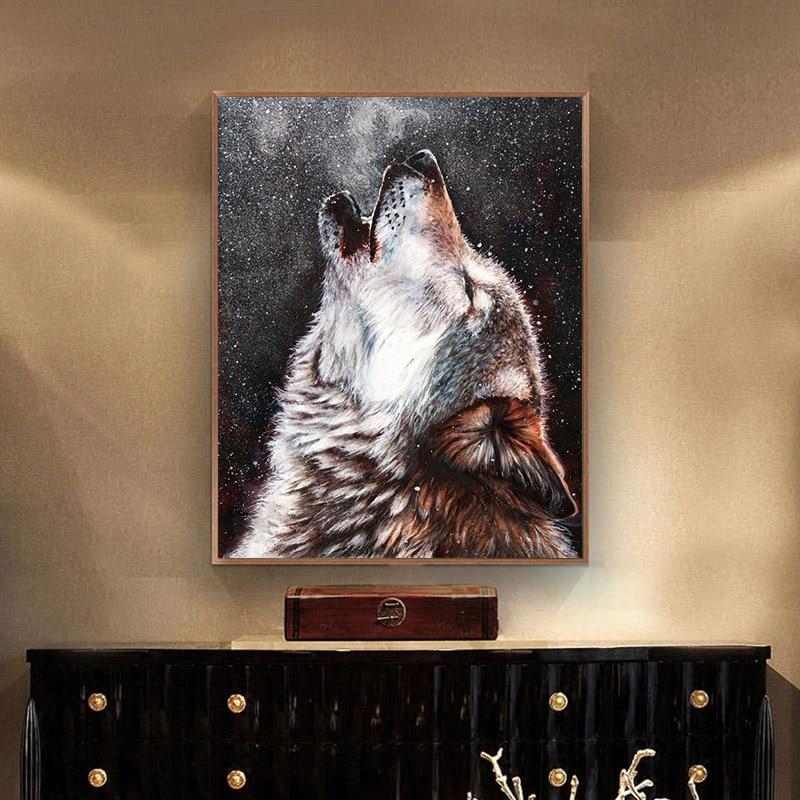 5D DIY Diamond Painting "Howling Lonely Wolf" Embroidery Cross Stitch Rhinestone Decoration