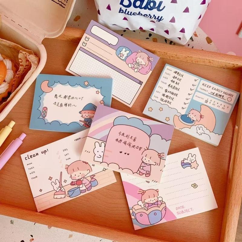 Office School Supplies Ins Cartoon Girl Note Cute Girl Korean Version Message Student Plan Lovely Memo Pad Kawaii Stationery