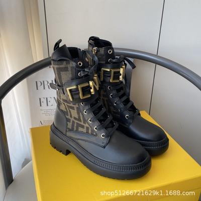 F Metal Letter 2025 Autumn New Lace-up Thin Cowhide Locomotive Boots Thick-soled Martin Boots Women