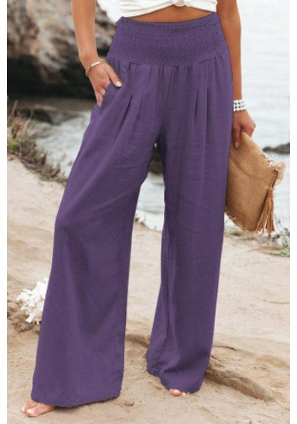 2026 Spring/Summer Women's Casual Loose Cotton Ruched Distressed Mid-rise Pants