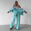 European and American velvet color matching two-piece set stand-up collar zipper jacket elastic drawstring wide-leg pants set women