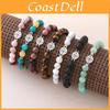 Geometric Natural Stone Beaded Bracelet With Stainless Steel Spacer For Men And Women