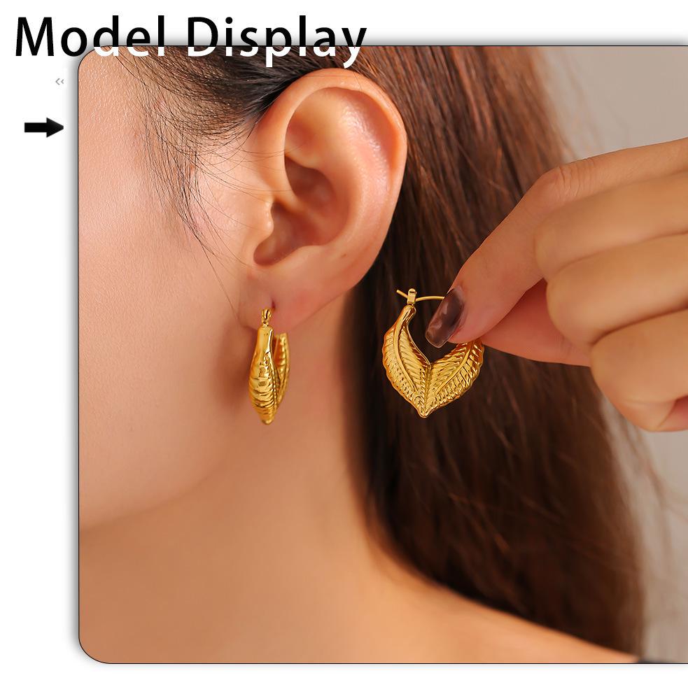 18k Gold PVD Titanium Leaf Patchwork Heart Stud Earrings