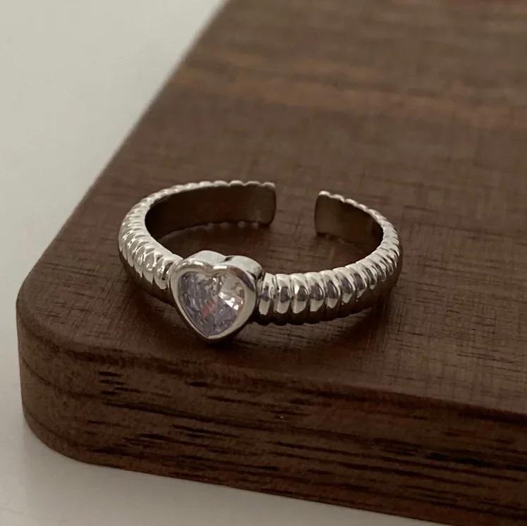 Ring Zircon Heart Rings For Women Cute Fine Jewelry Minimalist Adjustable Accessories Gift  HipHop Party Wedding Creative