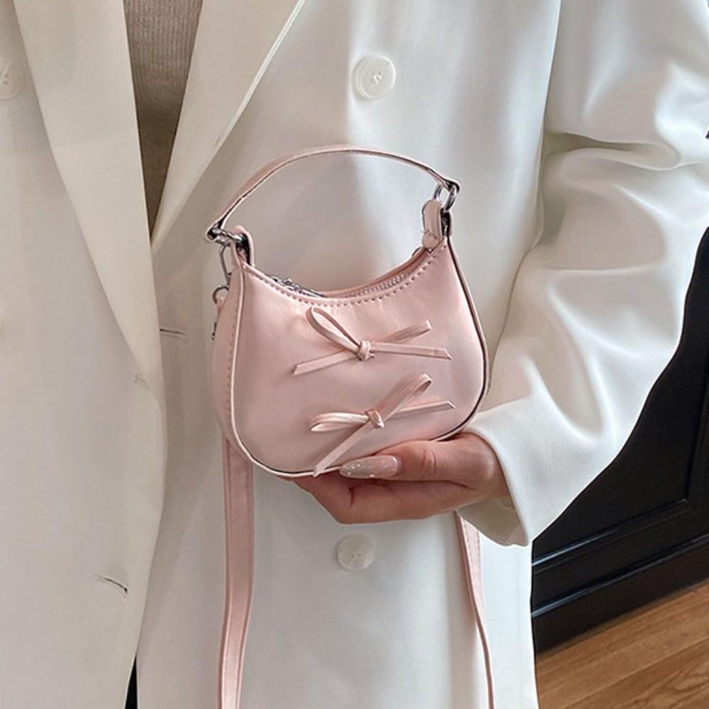 Cute PU Bow Crossbody Bag Single Shoulder Lightweight Leather Handbag Purse Cartoon Mini Shoulder Bag Students