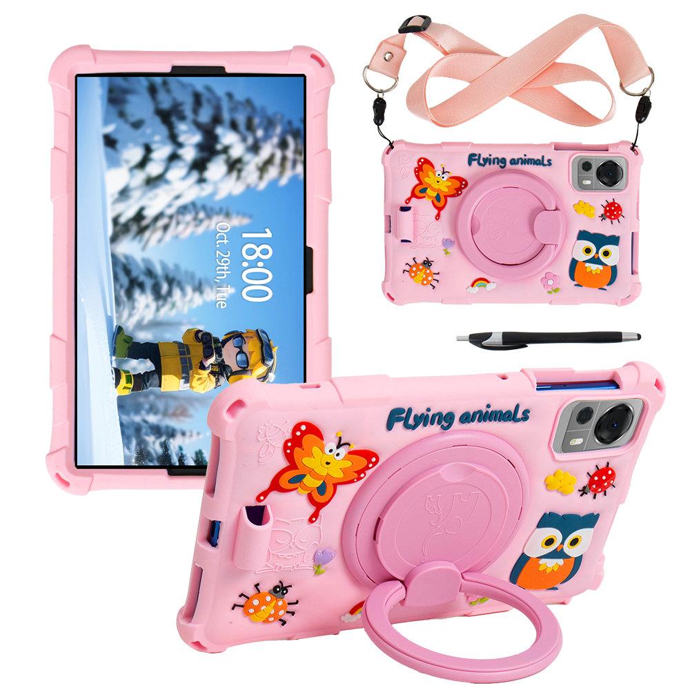 

Soft Stand Case For Doogee T20 mini 8.4 360 Rotating Cartoon Silicone Tablet Cover With Strap Pen T20 Mini 8.4inch розовый